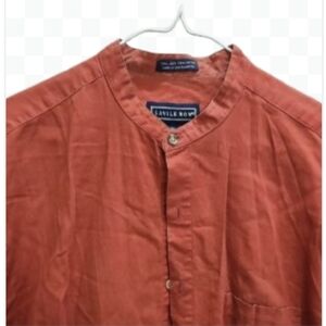 Savile Row Linen Blend Orange Mandarin Collar Mens Button Down Sz M